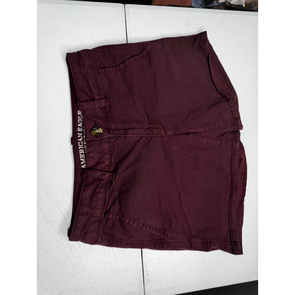 American Eagle Outfitters Midi Shorts Burgundy Maroon Super Stretch Twill Size 2